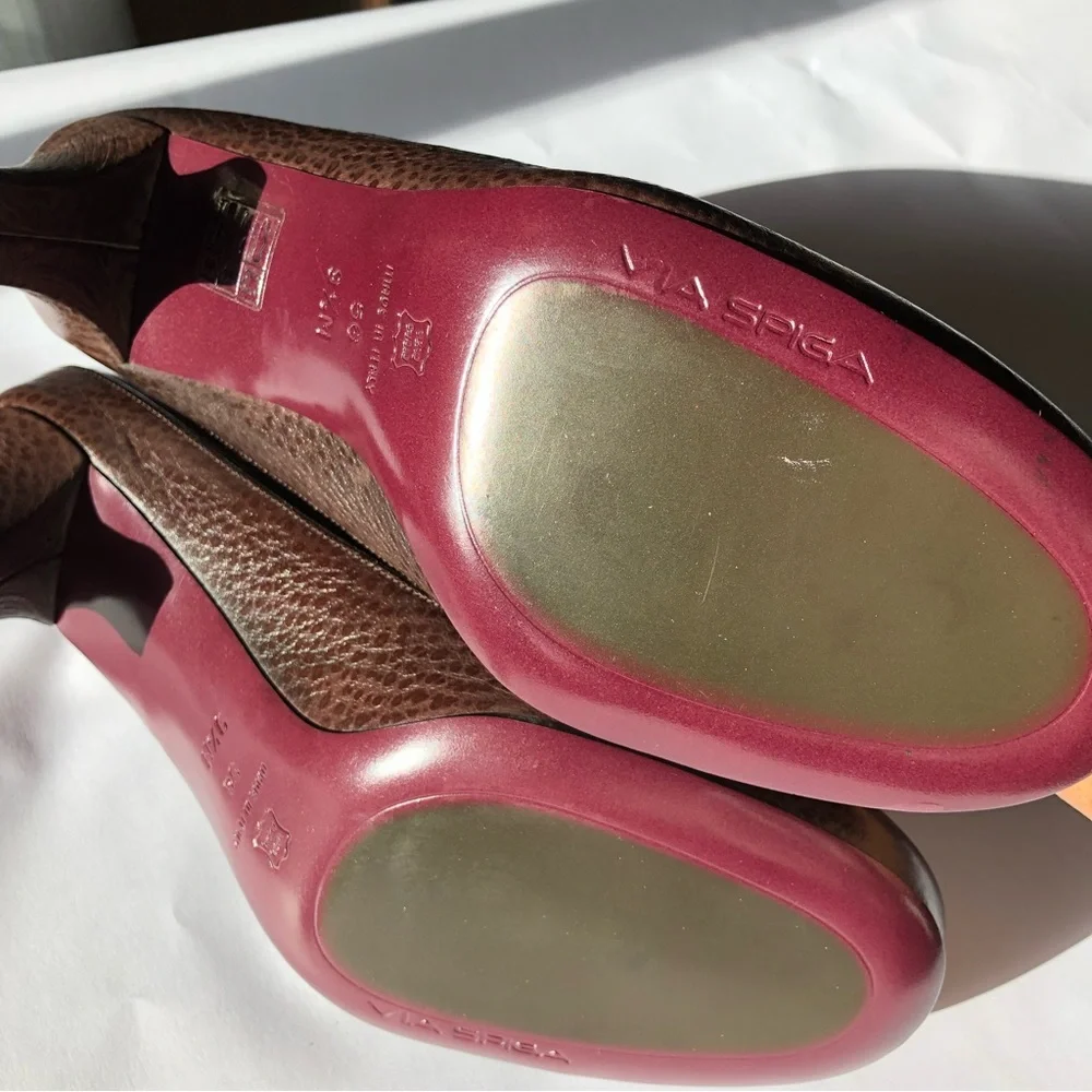 Vintage Via Spiga Made in Italy Leather Mary Jane Pumps Brown 9.5M